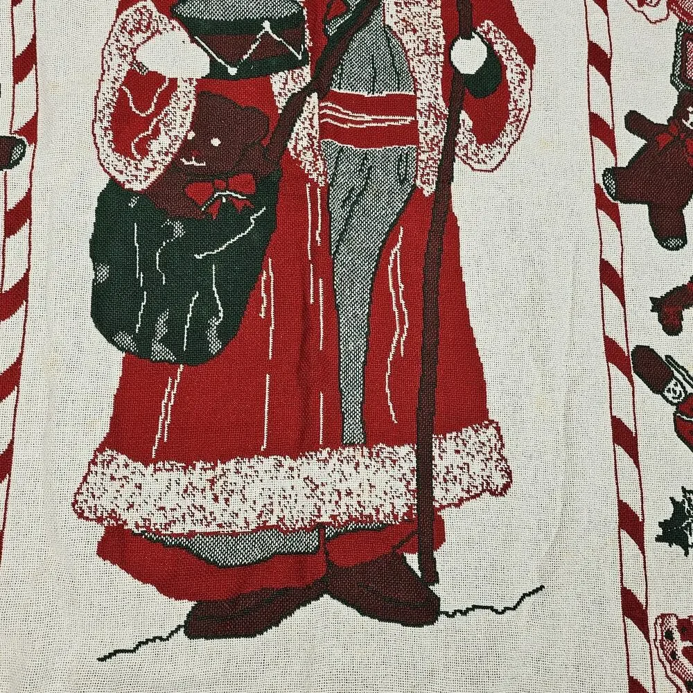 Vintage Christmas Holiday Thrown Blanket Woven Tapestry Santa Claus Reversible